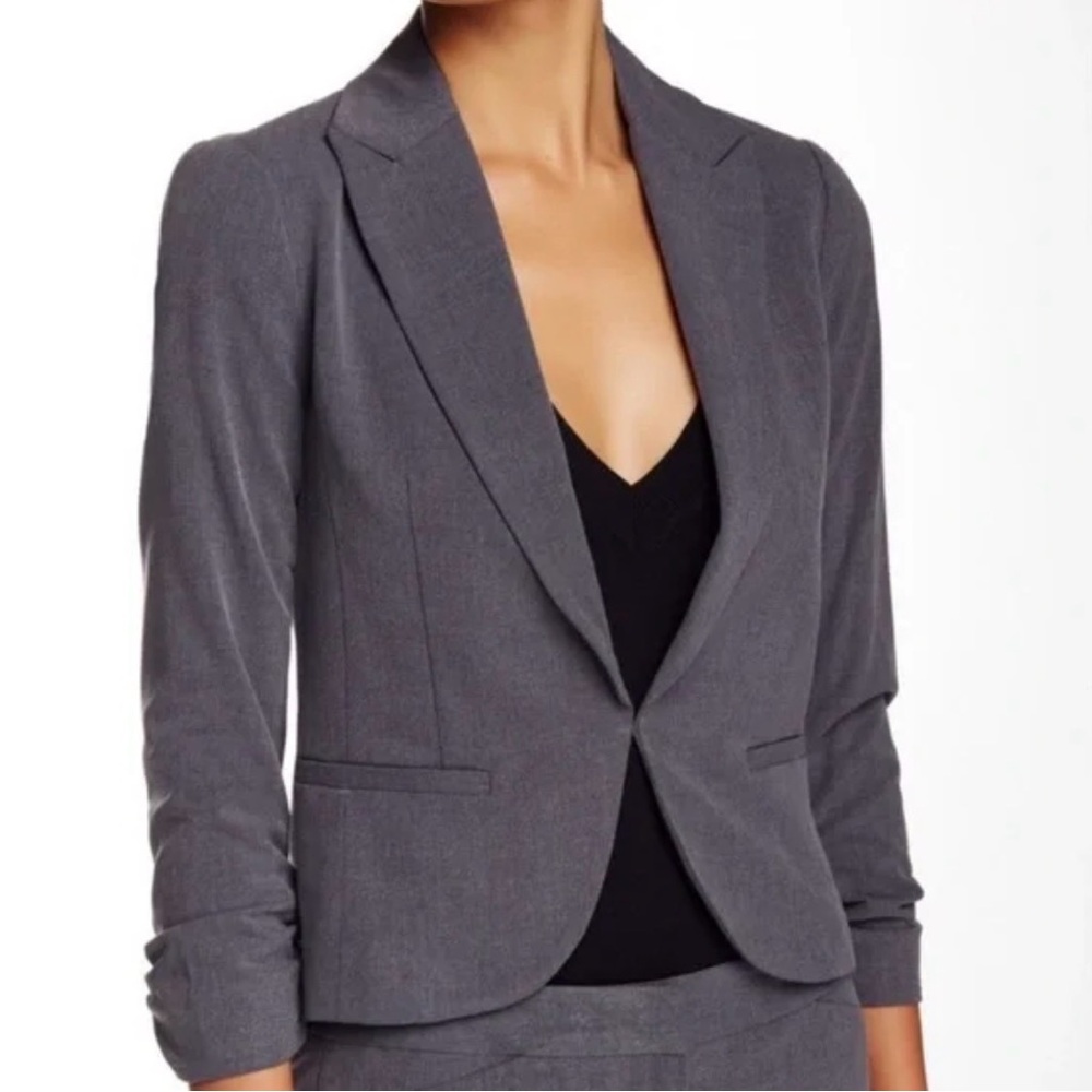Amanda + Chelsea Charcoal Gray Ruched 3/4 Blazer Kacket